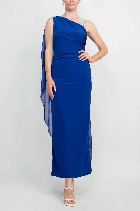 Draped Formal Dress Marina Asymmetrical Neck Embellished One Shoulder Dress