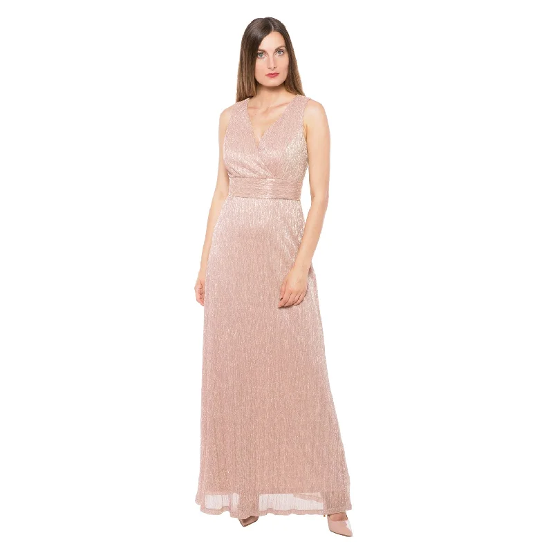 Vintage Lace Dress Marina  Long Pleated Metallic Waist Shirring Dress