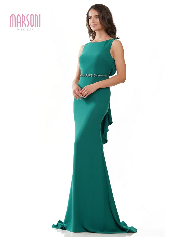 Modern Ball Gown Marsoni MV1250 Long Sleeveless Fitted Formal Dress