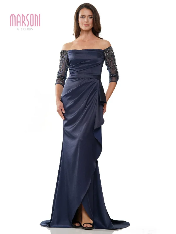 Romantic Soft Satin Dress Marsoni MV1254 Long Off Shoulder Formal Dress