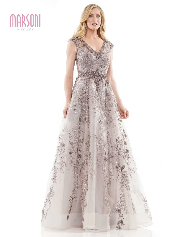 Hollywood-Inspired Gown Marsoni MV1255 Long Cap Sleeve Formal Evening Dress