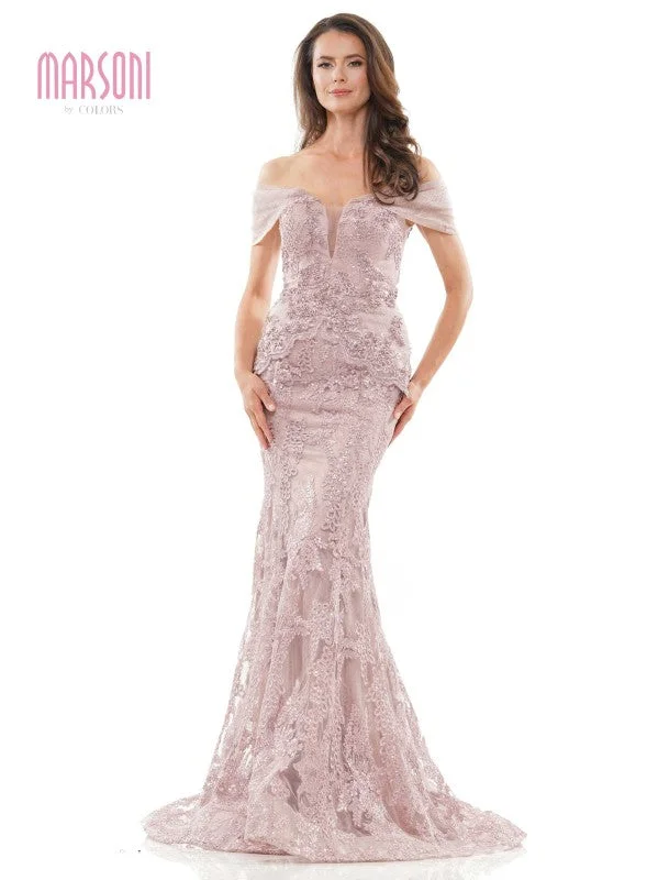 Trendy Party Dress Marsoni MV1256 Long Off Shoulder Formal Lace Dress