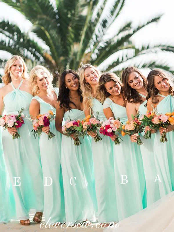 Brocade Formal Dress Mint Green Chiffon Mismatched A-line Bridesmaid Dresses, CB0056 Brocade Formal Dress Mint Green Chiffon Mismatched A-line Bridesmaid Dresses, CB0056