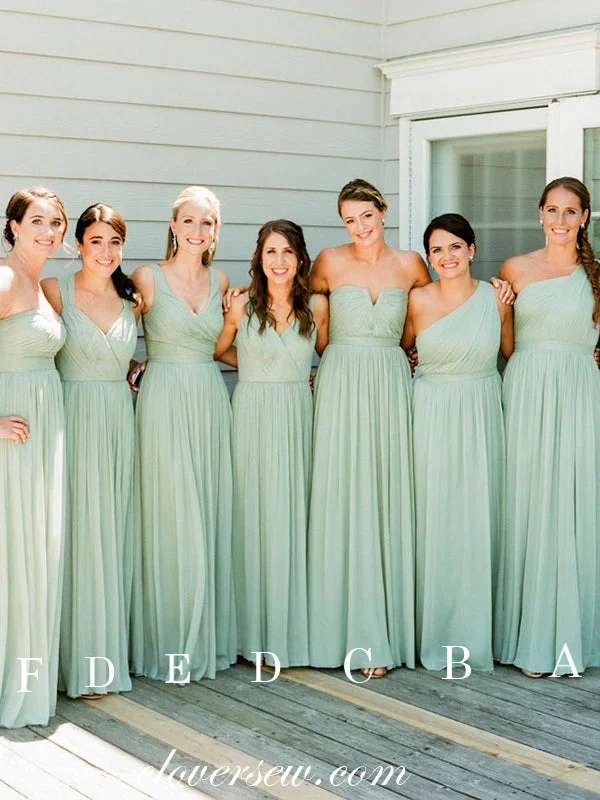 Halter Gown Mint Green Chiffon Pleating Mismatched Cheap Long Bridesmaid Dresses, CB0036 Halter Gown Mint Green Chiffon Pleating Mismatched Cheap Long Bridesmaid Dresses, CB0036