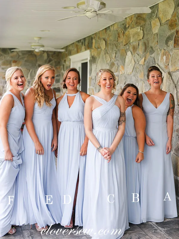 Stylish Taffeta Dress Mismatched Pale Blue Chiffon A-line Long Bridesmaid Dresses, CB0071 Stylish Taffeta Dress Mismatched Pale Blue Chiffon A-line Long Bridesmaid Dresses, CB0071
