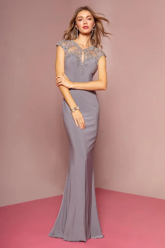 Artistic Embroidered Dress Long Formal Cap Sleeve Prom Dress