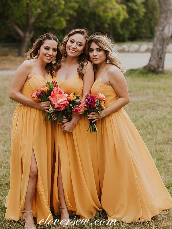 Romantic Floral Dress Orange Chiffon Mismatched Side Slit Cheap Long Bridesmaid Dresses, CB0047 Romantic Floral Dress Orange Chiffon Mismatched Side Slit Cheap Long Bridesmaid Dresses, CB0047