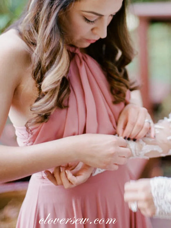 Tulle Skirt Dress Peach Pink Chiffon Halter A-line Long Bridesmaid Dresses, CB0054 Tulle Skirt Dress Peach Pink Chiffon Halter A-line Long Bridesmaid Dresses, CB0054