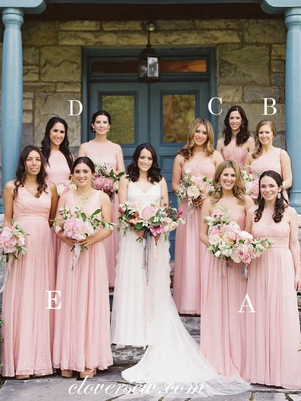 Sweetheart Neckline Dress Pink Chiffon A-line Mismatched Cheap Long Bridesmaid Dresses, CB0029 Sweetheart Neckline Dress Pink Chiffon A-line Mismatched Cheap Long Bridesmaid Dresses, CB0029