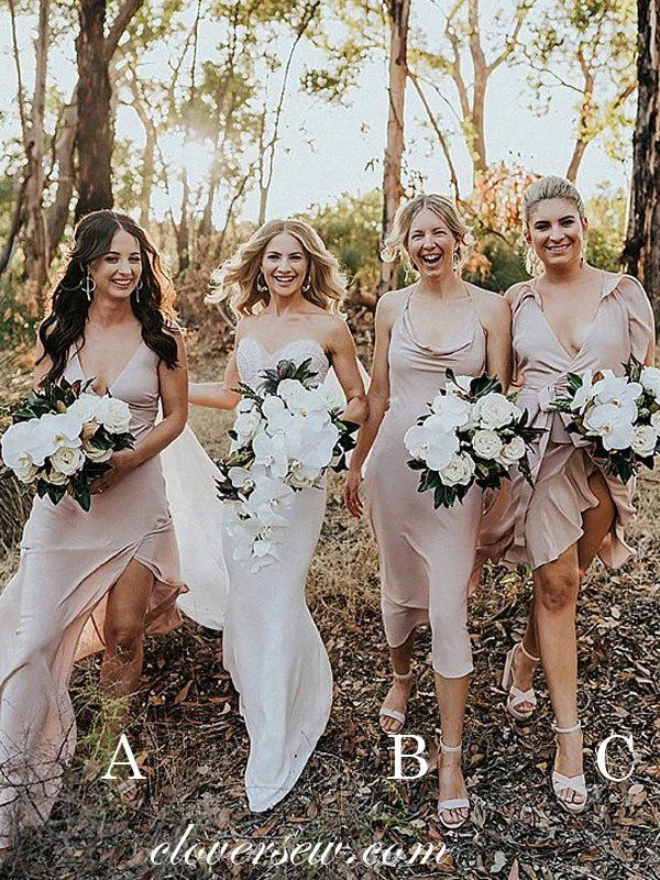 Luxury Satin Gown Pink Satin Chiffon Mismatched Fashion Bridesmaid Dresses, CB0015 Luxury Satin Gown Pink Satin Chiffon Mismatched Fashion Bridesmaid Dresses, CB0015
