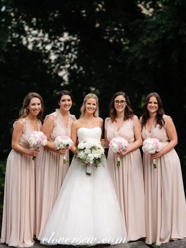 Satin Mermaid Dress Pink Chiffon Ruffles Neckline A-line Bridesmaid Dresses, CB0063 Satin Mermaid Dress Pink Chiffon Ruffles Neckline A-line Bridesmaid Dresses, CB0063