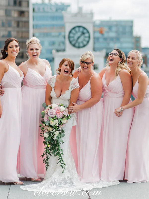 Fancy Evening Dress Pink Chiffon Spaghetti Strap V-neck Column Bridesmaid Dresses , CB0066 Fancy Evening Dress Pink Chiffon Spaghetti Strap V-neck Column Bridesmaid Dresses , CB0066