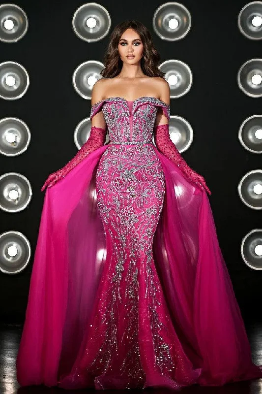 Fancy Evening Dress Portia and Scarlett PS23973 Long Off Shoulder Overskirt Prom Gown Fancy Evening Dress Portia and Scarlett PS23973 Long Off Shoulder Overskirt Prom Gown