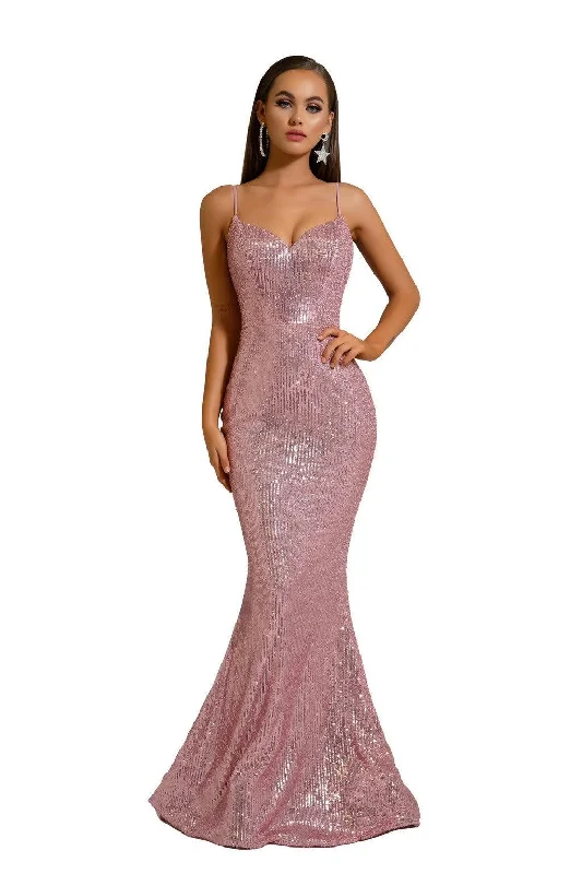 Off-White Gown Portia and Scarlett PS6345 Long Spaghetti Strap Fitted Prom Gown