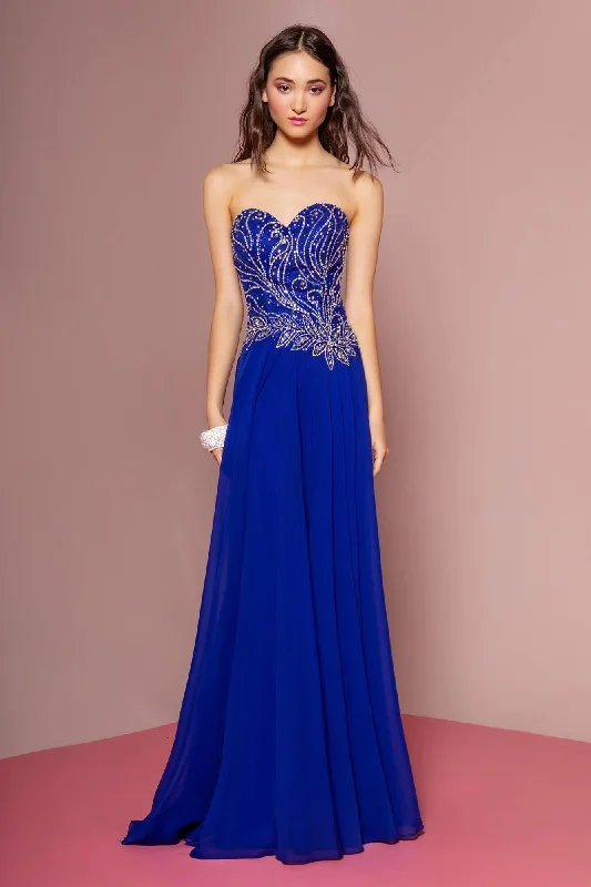 Unique Formal Dress Prom Strapless Sweetheart Chiffon Long Dress