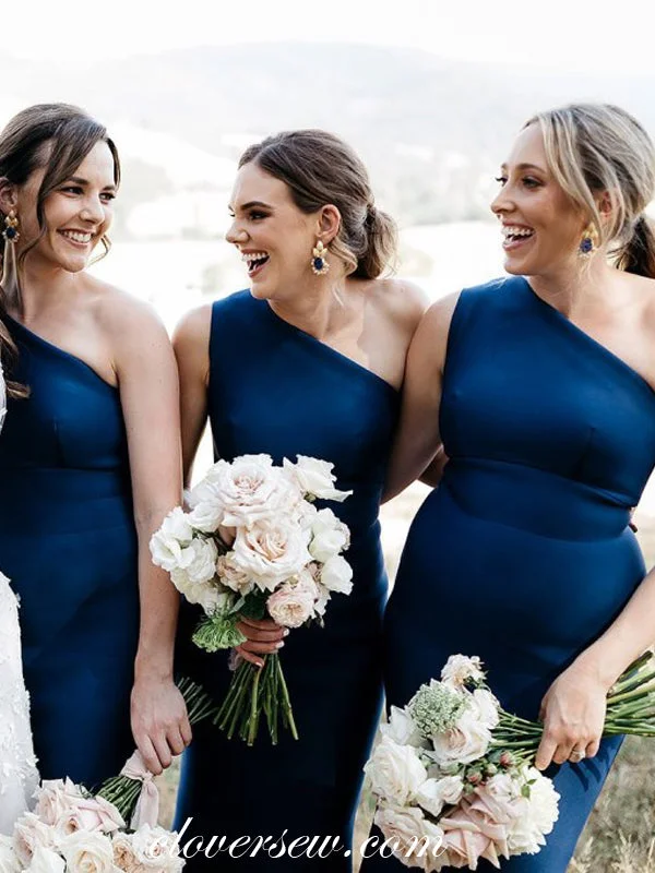 Dreamy Wedding Gown Royal Blue One Shoulder Sheath High Low Ankle Length Bridesmaid Dresses, CB0024 Dreamy Wedding Gown Royal Blue One Shoulder Sheath High Low Ankle Length Bridesmaid Dresses, CB0024