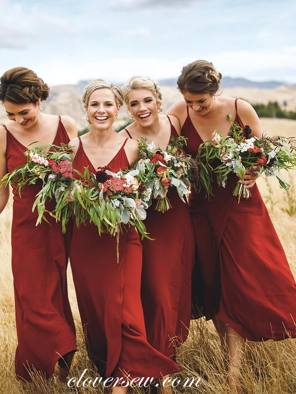 Rich Velvet Dress Rust Red Spaghetti Strap V-neck Column Long Bridesmaid Dresses, CB0011 Rich Velvet Dress Rust Red Spaghetti Strap V-neck Column Long Bridesmaid Dresses, CB0011