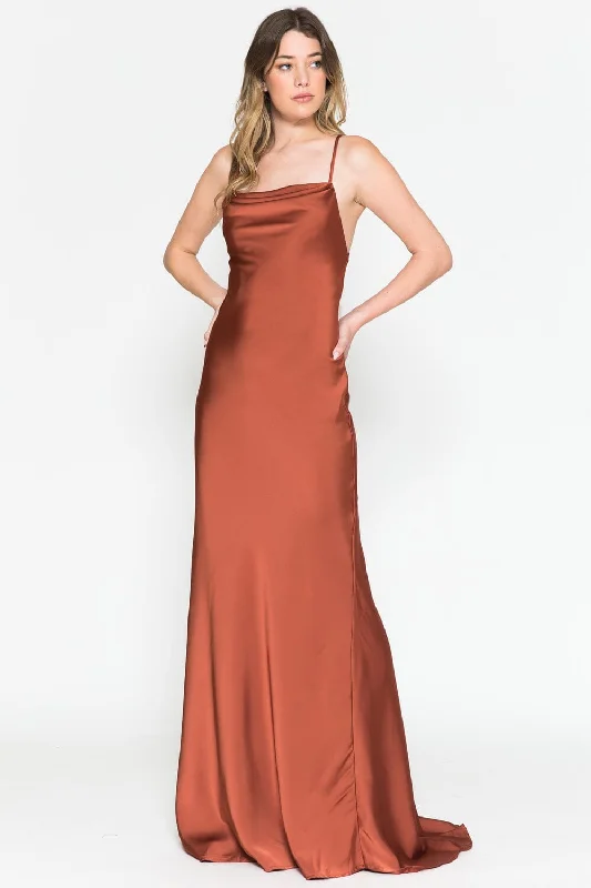 Draped Formal Dress Satin Long Sleeveless Cowl Dress by Amelia Couture 6111 - Outlet Draped Formal Dress Satin Long Sleeveless Cowl Dress by Amelia Couture 6111 - Outlet