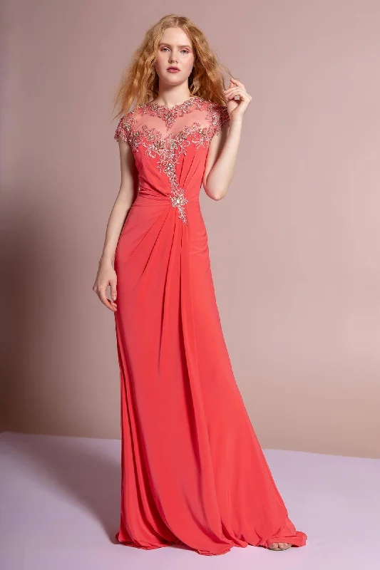 Statement Chiffon Dress Prom Long Cap Sleeve Formal Dress Evening Gown