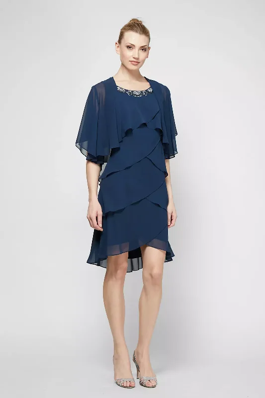 Ethereal Formal Gown SL Fashions 112296 Tiered Chiffon Jacket Short Dress