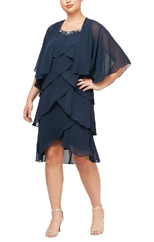 Bold Print Formal Dress SL Fashions 612296 Plus Size Tiered Short Jacket Dress