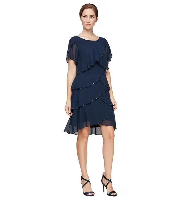 Sophisticated Party Dress SL Fashions 9170656 Beaded Trim Short Cocktail Dress
