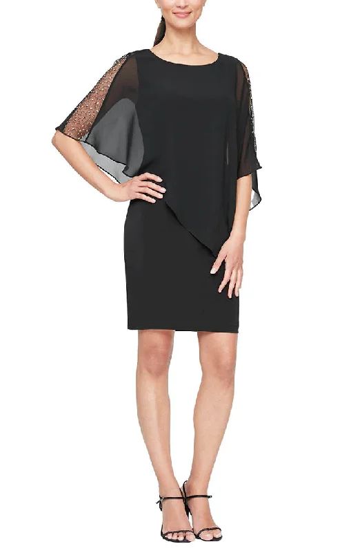 Rich Velvet Dress SL Fashions 9177437 Short Capelet Cocktail Dress