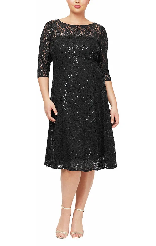 Lace Overlay Dress SL Fashions 9419133 Plus Size Sequin Lace Cocktail Dress