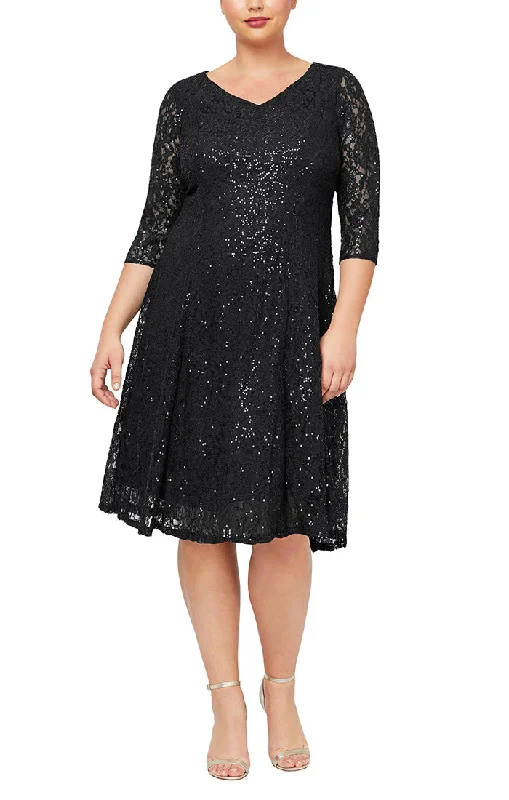 Garden Party Gown SL Fashions 9419144 Plus Size Sequin Lace Tea Length Dress