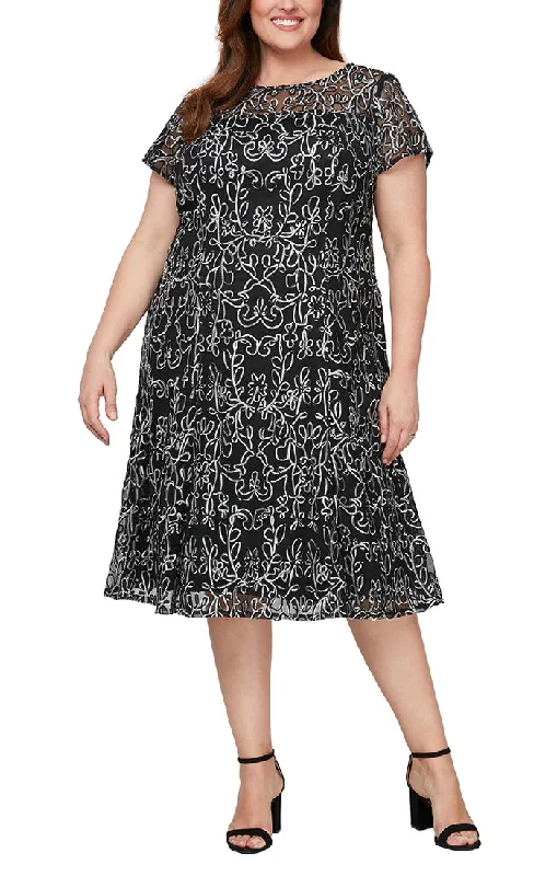 Exquisite Couture Dress SL Fashions 9420251 Plus Size Embroidered Lace Cocktail Dress