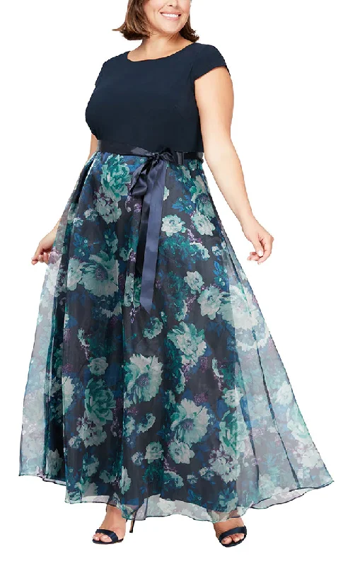 Crystal Beaded Dress SL Fashions 9441141 Plus Size Floral Printed Organza Skirt Long Dress