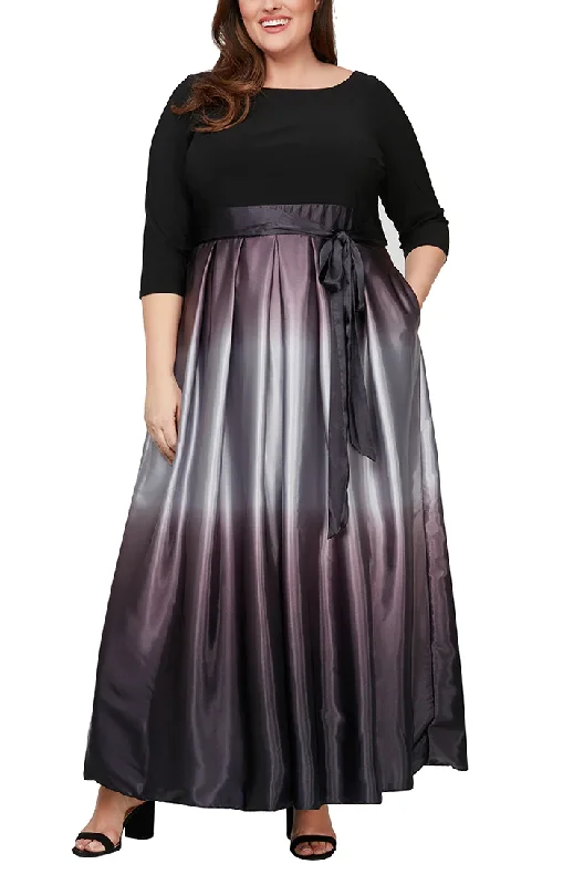 Satin Draped Gown SL Fashions 9451111 Plus Size Ombre Satin Long Formal Ballgown