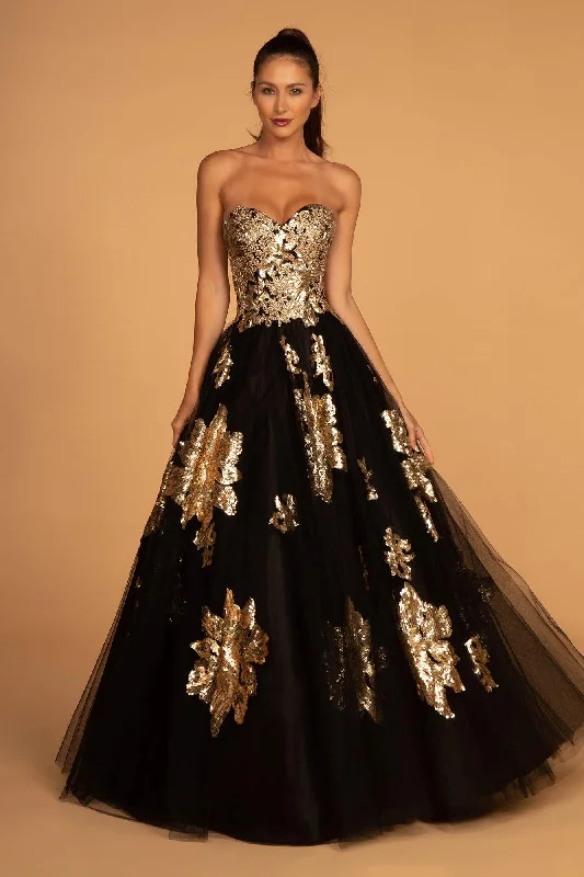 Elegant Beaded Dress Black and Gold Sweetheart Long Prom Dress