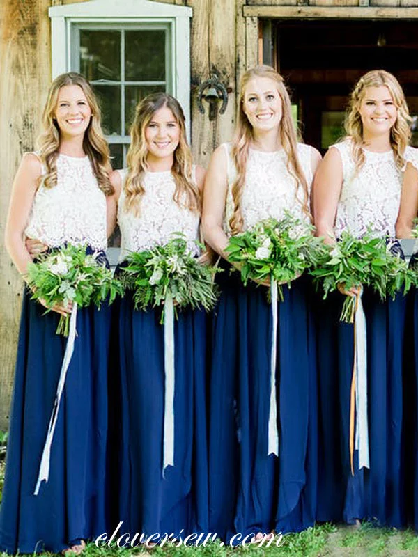 Lavish Red Gown Two Piece White Lace Royal Blue Chiffon Long Bridesmaid Dresses, CB0002 Lavish Red Gown Two Piece White Lace Royal Blue Chiffon Long Bridesmaid Dresses, CB0002