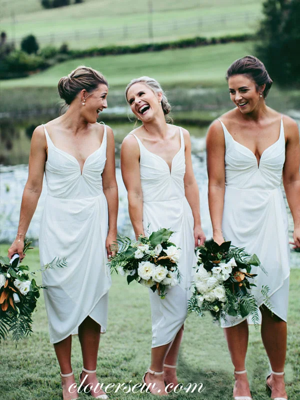 Modern Ball Gown White Sheath Sleeveless Pleating High Low Tea Length Bridesmaid Dresses, CB0018 Modern Ball Gown White Sheath Sleeveless Pleating High Low Tea Length Bridesmaid Dresses, CB0018