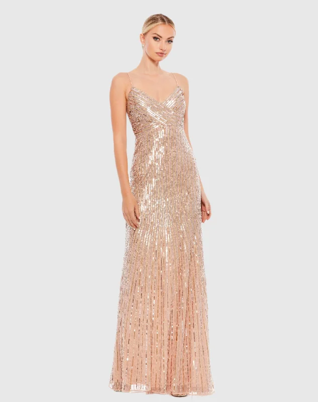Beautiful Floor-Length Dress Sequin Spaghetti Strap Gown