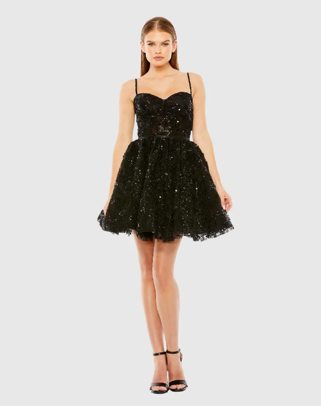 Modest Chiffon Dress Beaded Strap Bustier Sequin Mini Dress