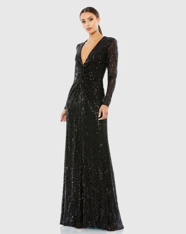 Stunning Applique Dress V Neck Long Sleeve Embellished Gown