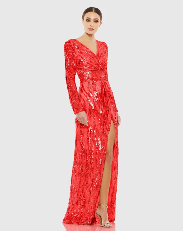 Rose Gold Dress Embellished Faux Wrap Open Back Gown