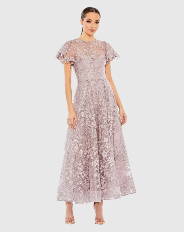 Perfect Fit Dress Embroidered High Neck Cap Sleeve A Line Gown