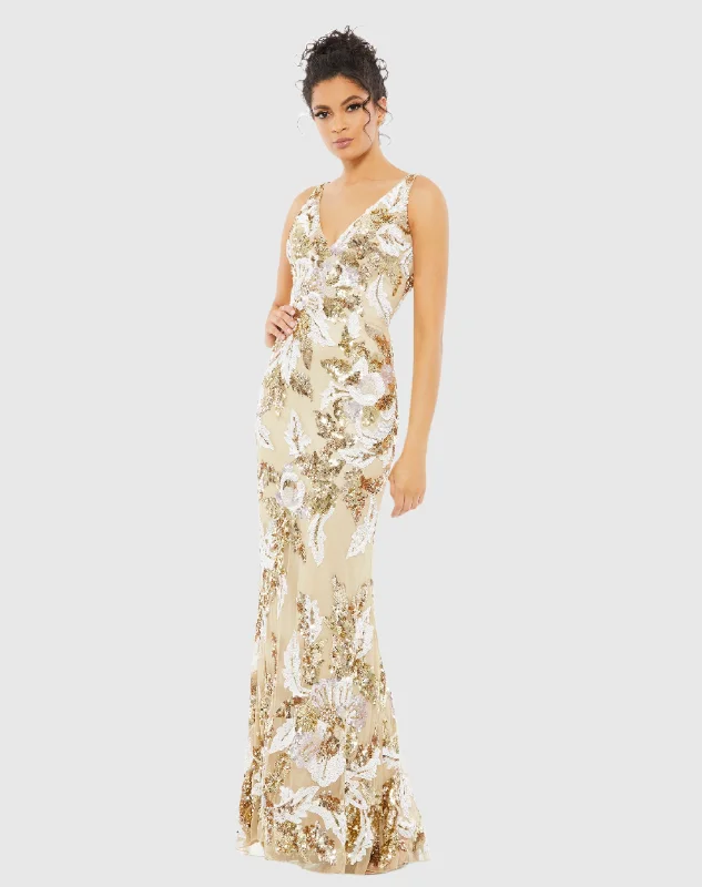 Red Carpet Dress Floral Embellished Sequined Gown