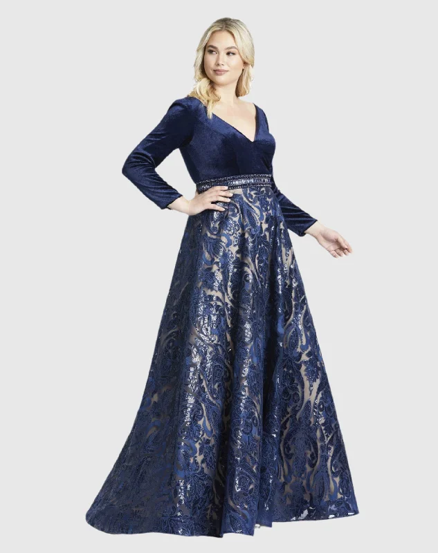 Sweetheart Neckline Dress Midnight Velvet A-Line Evening Gown (Plus)