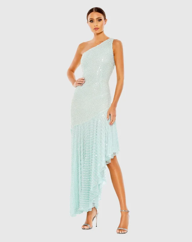 Trendy Party Dress One Shoulder Asymmetrical Hem Dress