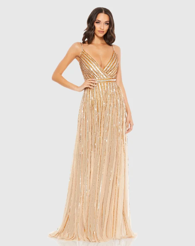 Vivid Color Gown Sequined Wrap Over Sleeveless Gown