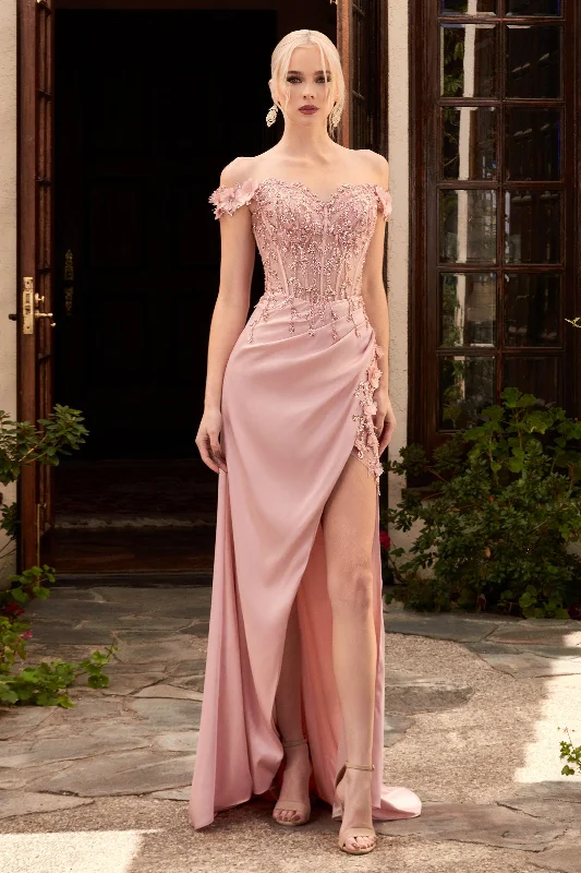 Trendy Evening Gown Cinderella Divine CD0186 Corset Long Prom Dress Blush