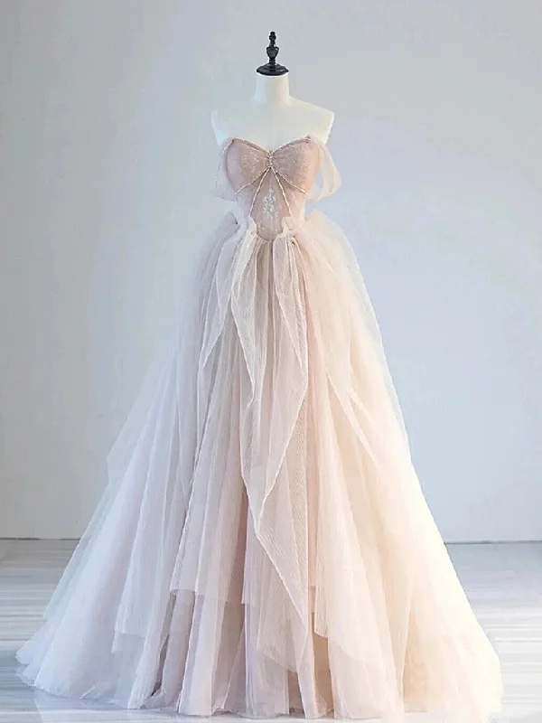 Regal Velvet Gown A-Line Off Shoulder Tulle Lace Champagne Pink Long Prom Dress, Lace Long Formal Dress Regal Velvet Gown A-Line Off Shoulder Tulle Lace Champagne Pink Long Prom Dress, Lace Long Formal Dress