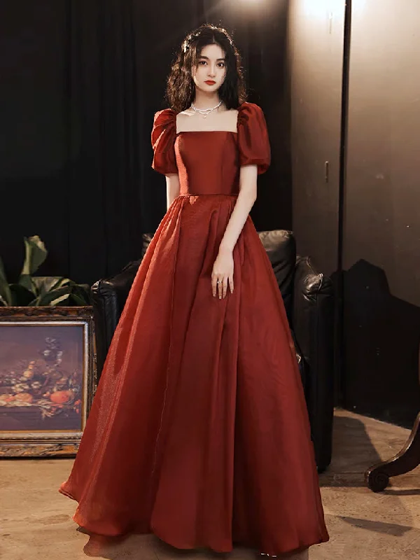 Showstopper Dress A-Line Puff Sleeves Organza Burgundy Long Prom Dress, Burgundy Long Evening Dress Showstopper Dress A-Line Puff Sleeves Organza Burgundy Long Prom Dress, Burgundy Long Evening Dress
