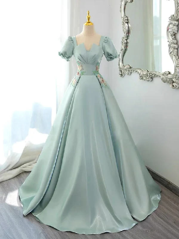 Lavish Red Gown A-Line Satin Lace Applique Green Long Prom Dress, Green Long Formal Dress Lavish Red Gown A-Line Satin Lace Applique Green Long Prom Dress, Green Long Formal Dress