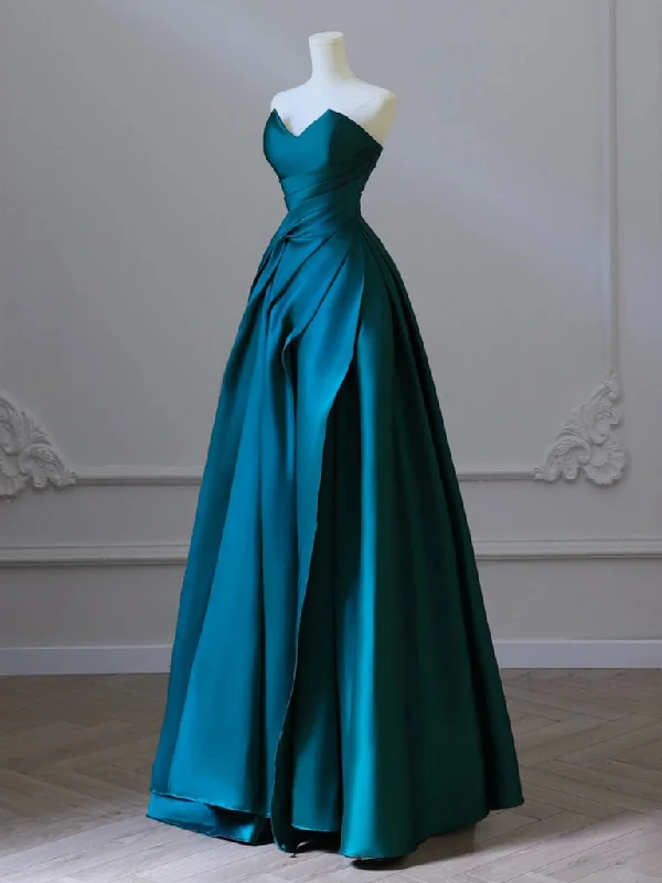 Stunning Silk Gown A-Line Strapless Satin Peacock Blue Long Prom Dress, Simple Peacock Blue Evening Dress Stunning Silk Gown A-Line Strapless Satin Peacock Blue Long Prom Dress, Simple Peacock Blue Evening Dress