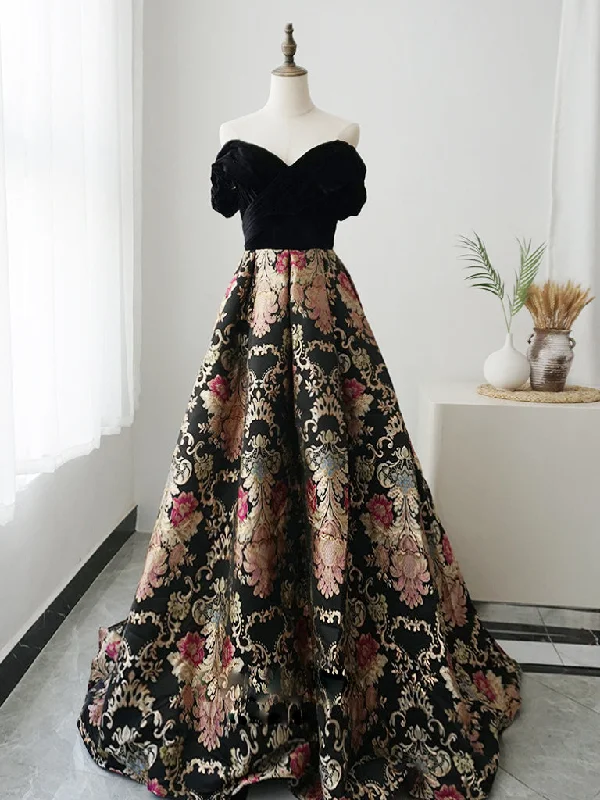 Regal Ball Gown A-Line Sweetheart Neck Satin Black Long Prom Dress, Black Formal Dress Regal Ball Gown A-Line Sweetheart Neck Satin Black Long Prom Dress, Black Formal Dress